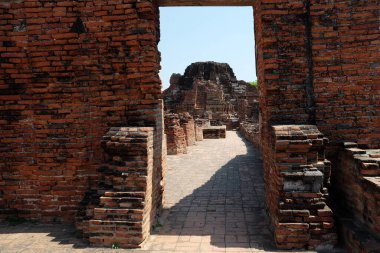 Antik Wat Mahathat Tapınağı Ayutthaya ilinin ünlü tarihi simgesi, Tayland.