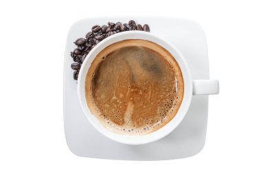 Beyaz arka planda izole edilmiş sıcak kahve fincanı.
