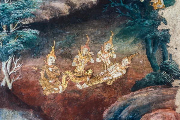 Starověké thajské nástěnná malba. — Stock fotografie