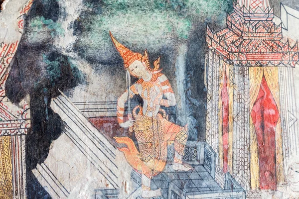 Starověké thajské nástěnná malba. — Stock fotografie