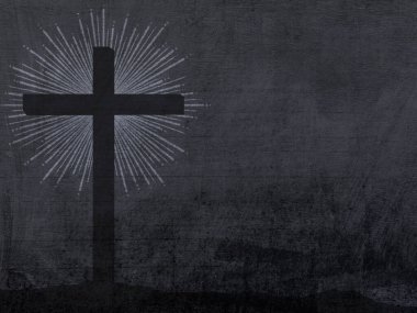 Chalkboard Arkaplanında Hafif Patlama Çizimi Olan Hıristiyan Haçı.