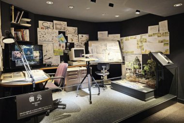 Kitakyushu, Japonya - 15 Kasım 2023: Kitakyushu Doğa Tarihi Müzesi Doğal Tarih Araştırma Odası.