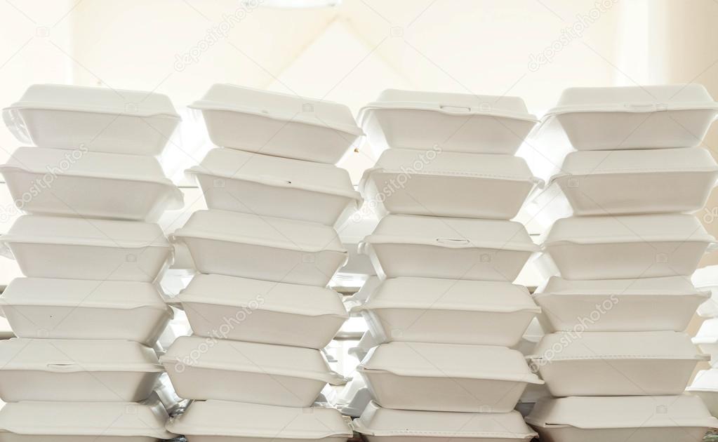 Stacks of foam boxes