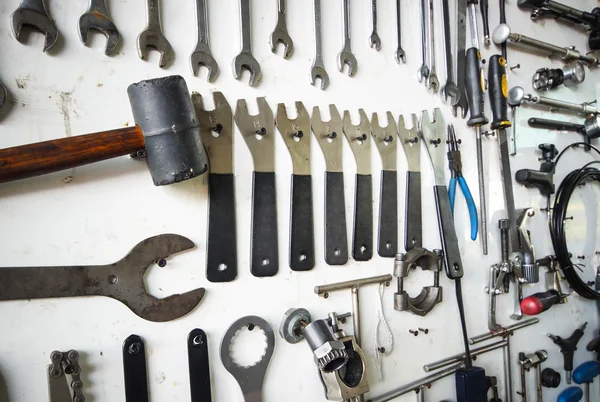 Kit bicycle tools background — Stock Photo, Image