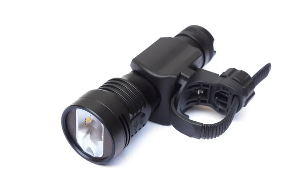 Fahrradlampe Für Nachtfahrten Isoliert Auf Weißem Hintergrund Stockbild