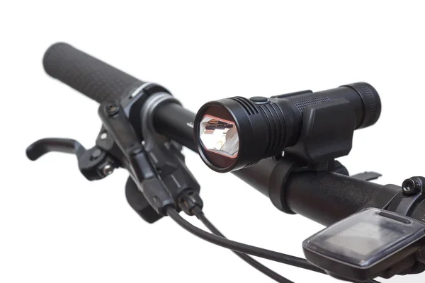 Fahrradlampe Für Nachtfahrten Isoliert Auf Weißem Hintergrund lizenzfreie Stockfotos