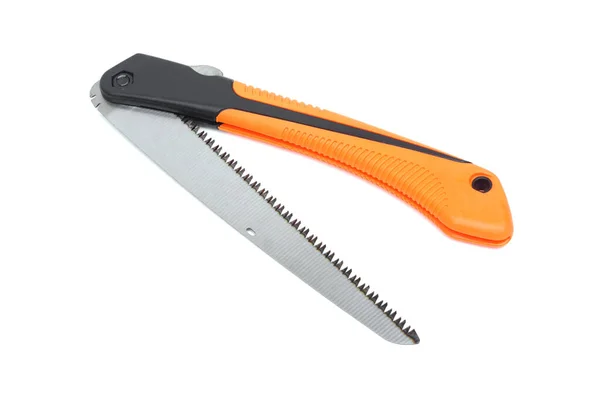 Eine Faltbare Baumsäge Isoliert Auf Weißem Hintergrund Stockbild