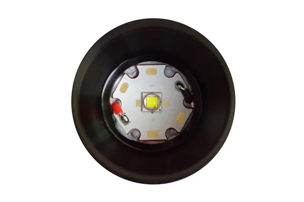Draufsicht Auf Eine Taschenlampe Led Strahler Isoliert Auf Weißem Hintergrund Stockbild