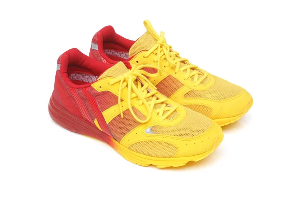 Běžecké Boty Červenou Žlutou Barvou — Stock fotografie