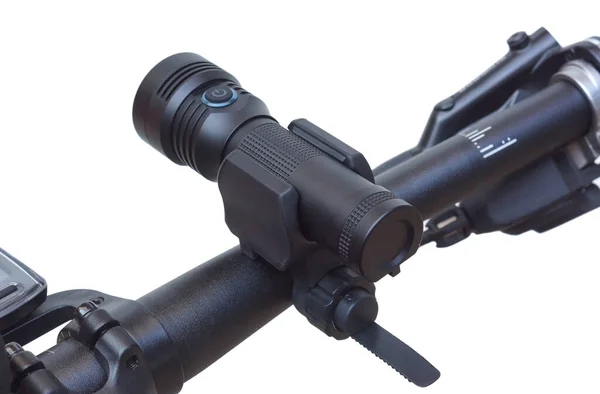 Fahrradlampe Für Nachtfahrten Isoliert Auf Weißem Hintergrund Stockbild