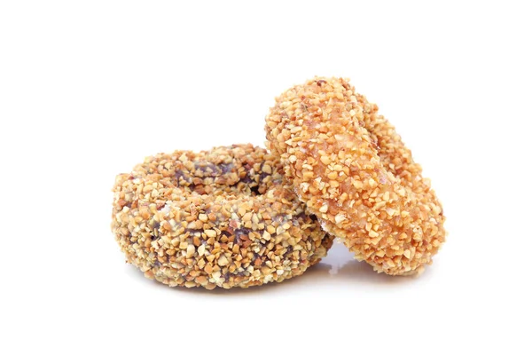 Donuts Mit Erdnuss Beschichtet Isoliert Auf Weißem Hintergrund Stockbild