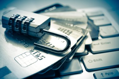 Open security lock on credit cards clipart