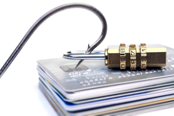 Hook, lock and credit cards — Stock Photo, Image