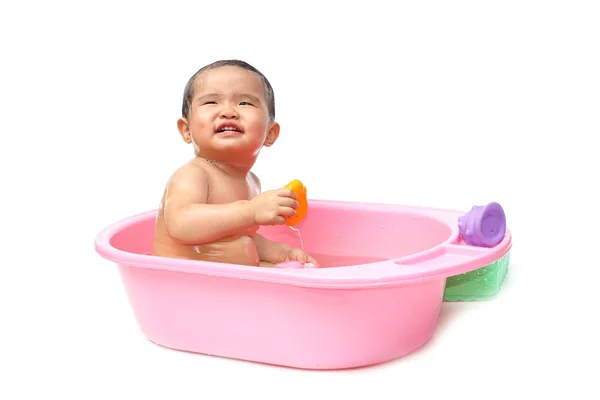 Asian baby take a bath — Stock Photo, Image