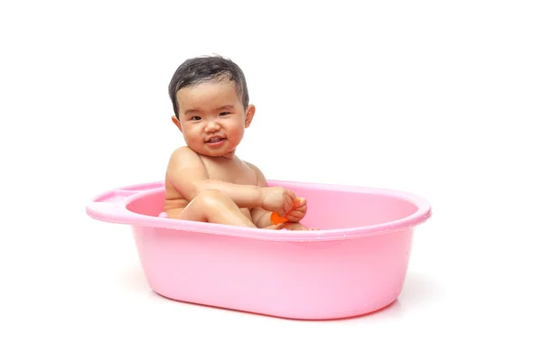 Asian baby take a bath — Stock Photo, Image