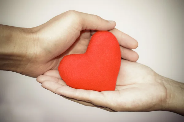Händer skydda leksak hjärta — Stockfoto