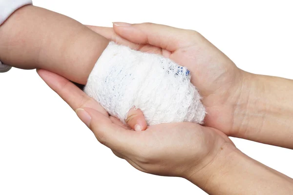 Baby's hand with bandage — Stock Photo, Image