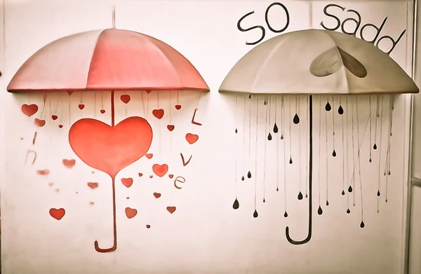Parapluie rouge avec coeurs — Photo