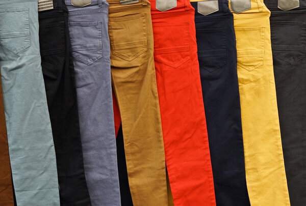 Clothes on the shelves in the store