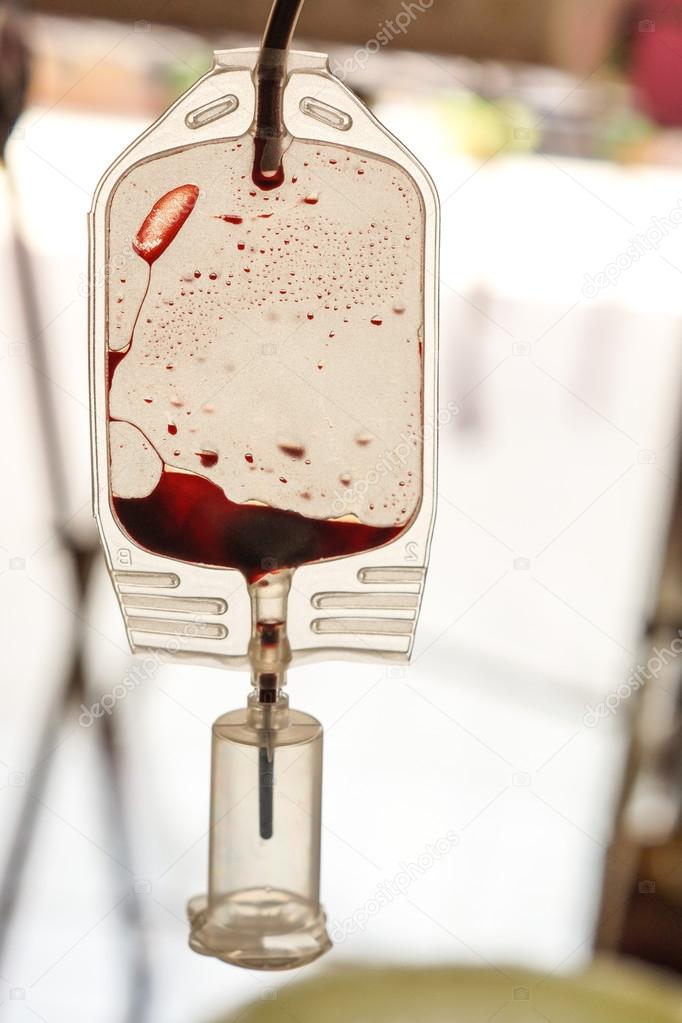 Blood bag with blood