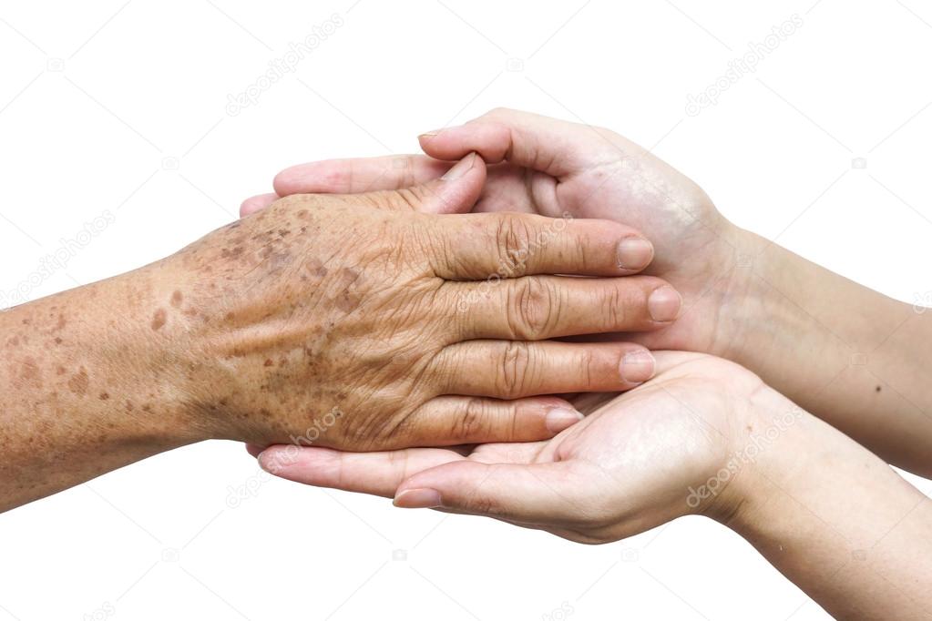 female hands touching old female hand