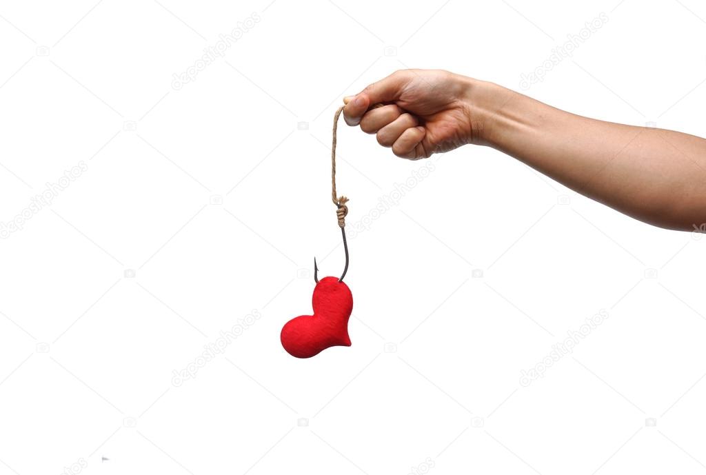 red heart on a fish hook