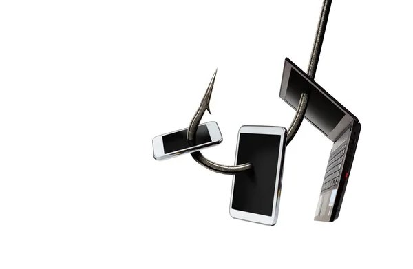 Phishing-Angriff auf Smartphone, Tablet und Laptop — Stockbild Phishing-Angriff auf Smartphone, — Stockfoto