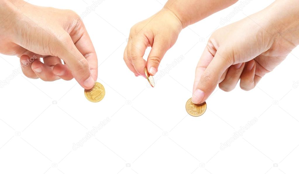 Hands and golden coins
