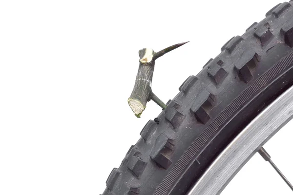 Pinchazo de neumático de bicicleta debido a un arbusto espinoso —  Fotos de Stock