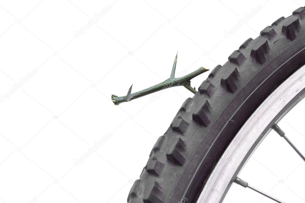 Bicycle tyre puncture due to a thorn bush Stock Photo weerapat 94781220