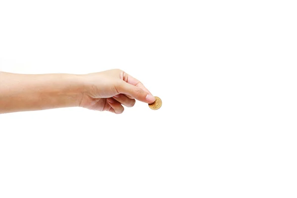 Male hand holding a golden coin — Stock Photo, Image