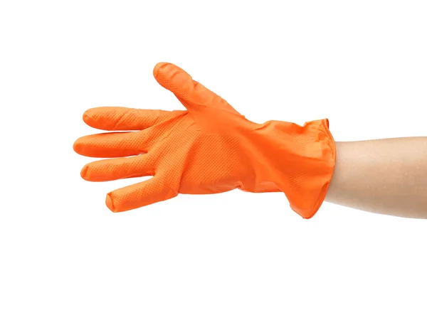 Hand in beschermende plastic handschoen — Stockfoto