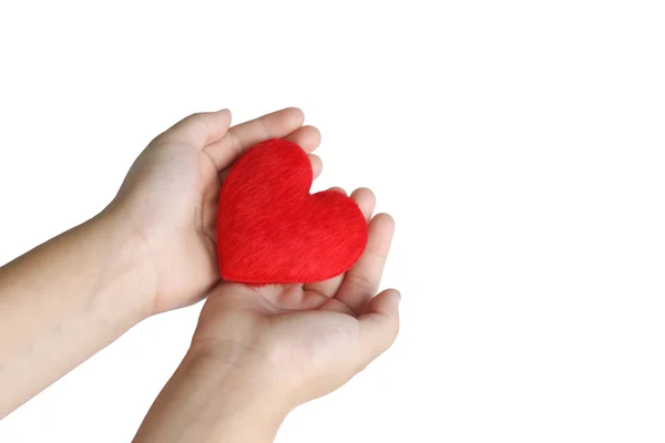 Händerna håller i ett rött hjärta — Stockfoto