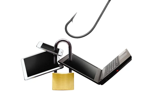 Lock and gadgets on hook — Stock Photo, Image