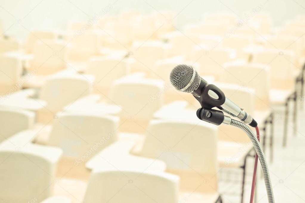 black microphone in empty classroom
