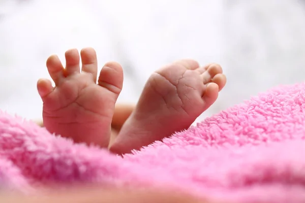 Маленькие Ножки Младенца Крупным Планом Одеяле — стоковое фото