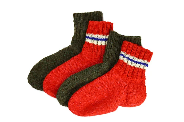 Μάλλινο Πλεκτό Κάλτσες Χειμώνα Απομονωμένες Λευκό — Φωτογραφία Αρχείου