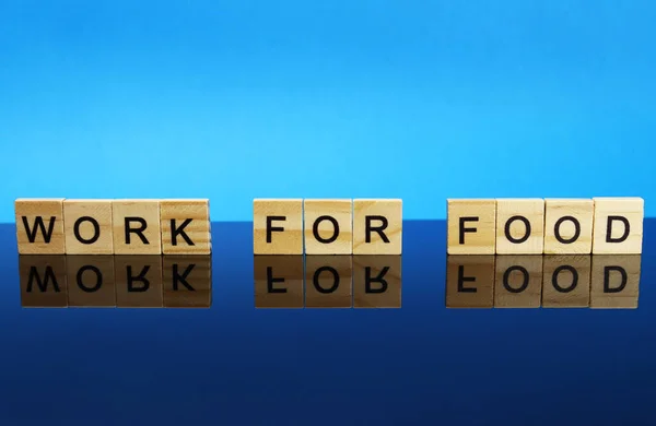 Work Food Inscription Wooden Letters Mirror Surface — Stock Photo, Image