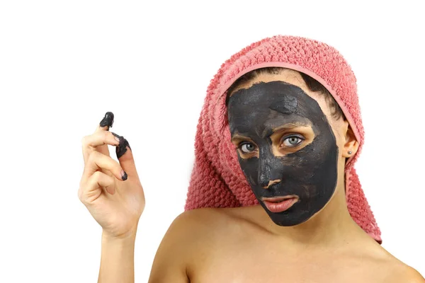 Portrait Attractive Girl Clay Cosmetic Mask Spa Procedures — Stock Photo, Image