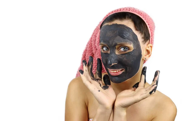 Ung Vacker Hemmafru Flicka Med Spa Kosmetisk Mask Ansiktet Isolerad — Stockfoto