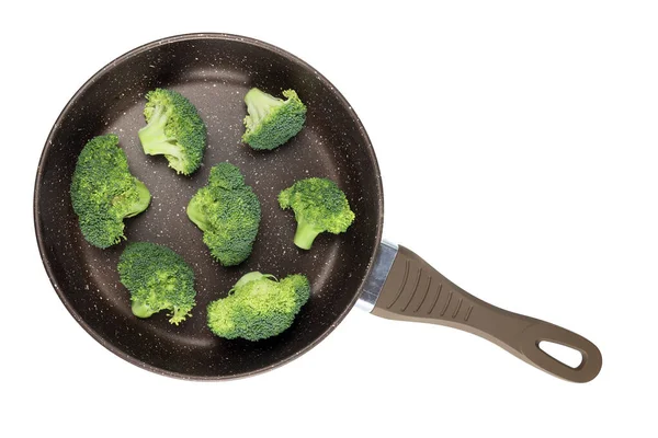 Broccoli Una Padella Isolata Bianco Concetto Cibo Sano — Foto Stock