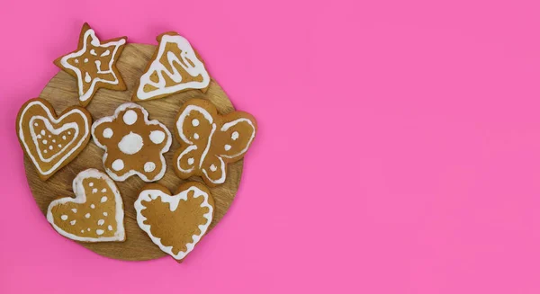 Hand Painted Gingerbread Plate Wooden Tray — Stock Photo, Image