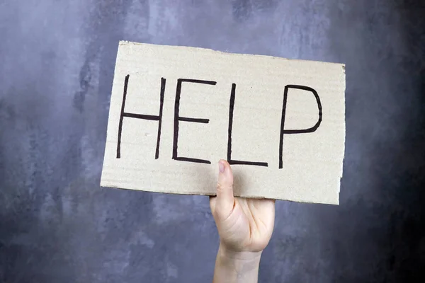 Help Poster Written Marker Hand Gray Background — Stock Photo, Image
