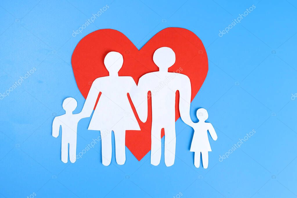 Paper family and heart. Love and family concept