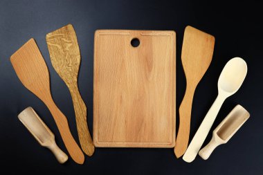 Wooden eco-friendly dishes, kitchen utensils