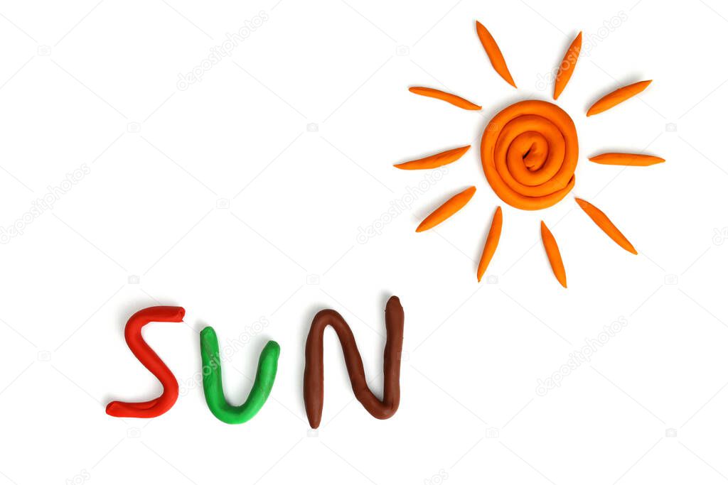 word sun made of plasticine isolated on white