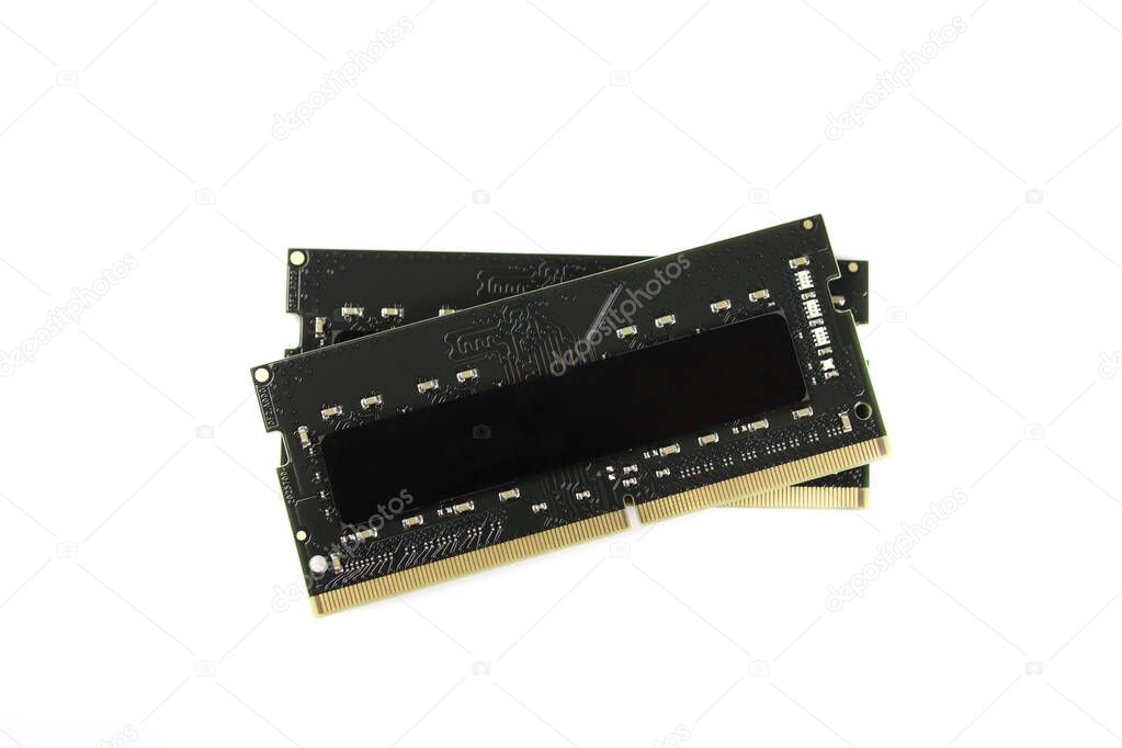 computer, laptop memory RAM closeup isolated on white