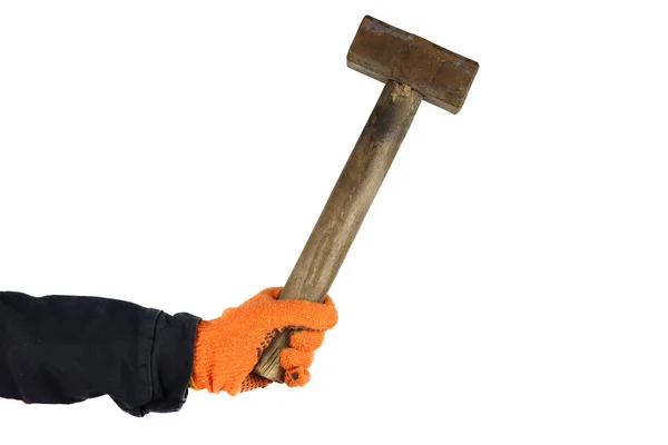 Hand Mit Hammer Vorschlaghammer Isoliert Auf Weißem Hintergrund — Stockfoto