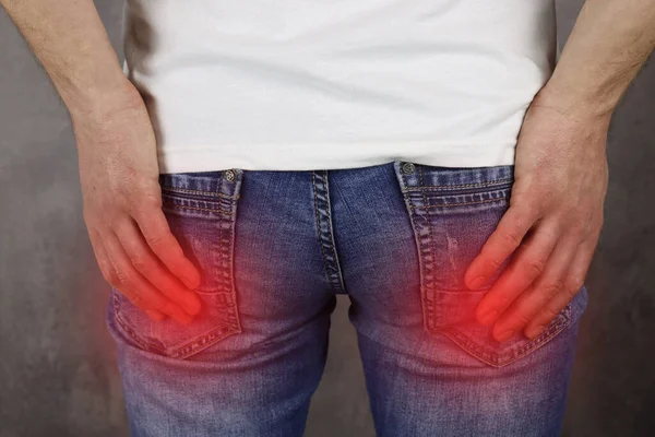 Man Hemorrhoids Holding His Butt Red Area Pain — Stock Photo, Image
