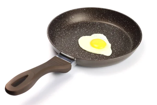 Fried Egg Non Stick Frying Pan Isolated White — Stock Photo, Image